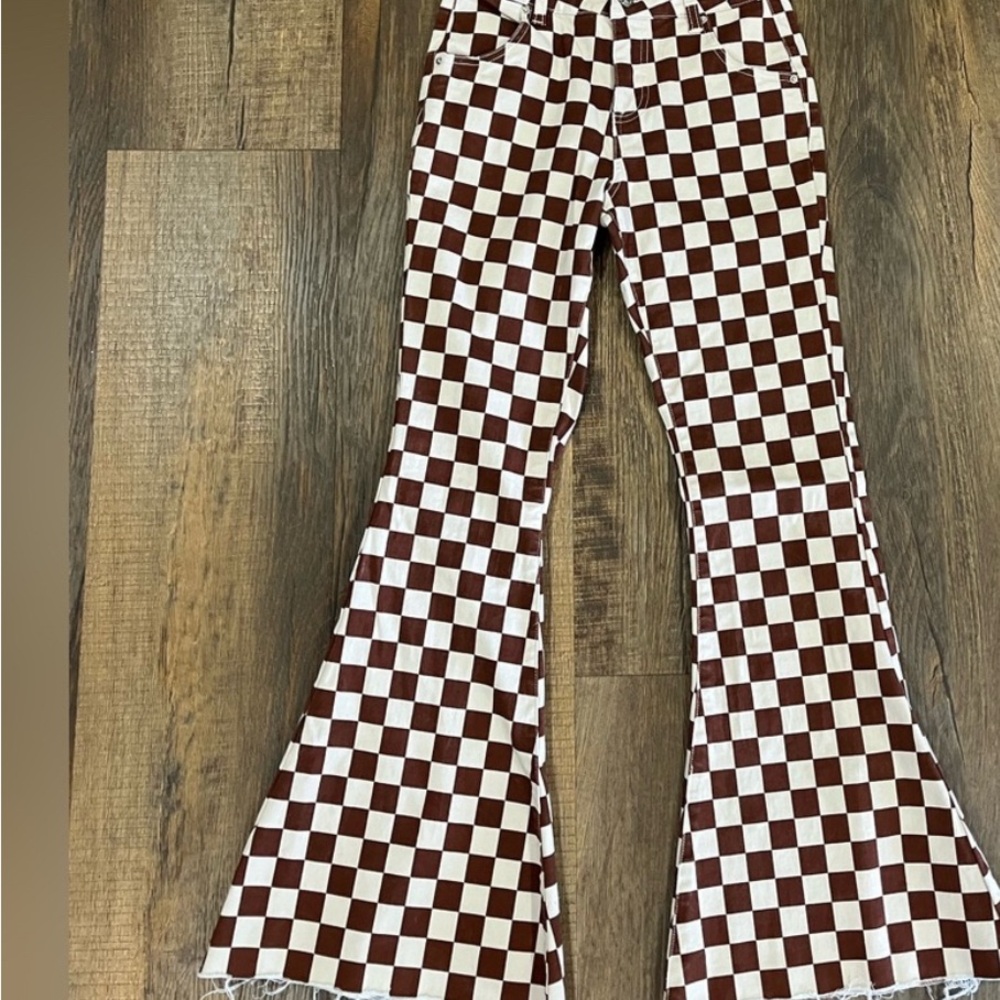 Checkered Boot Cut Jeans